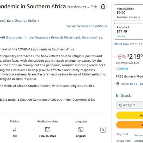Religion and the COVID-19 Pandemic in Southern Africa Hardcover Routledge book - Picture 2 of 2